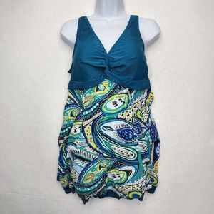 Wantdo Peacock Inspired Swimsuit 1-piece Swim Dress Bathing Suit Size 16-18 NWT